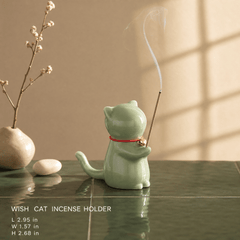 Wishing Cat Incense Holder – Cute Lucky Cat Zen Desk Decor - Innerbillion
