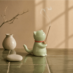 Wishing Cat Incense Holder – Cute Lucky Cat Zen Desk Decor - Innerbillion
