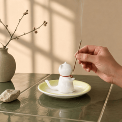 Wishing Cat Incense Holder – Cute Lucky Cat Zen Desk Decor - Innerbillion