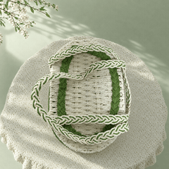 Woven Basket Tote Bag – Green & Cream Shoulder Market Bag - Innerbillion