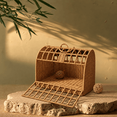 Woven Cat Carrier House with Cushion & Ball Toy – Pet Basket for Cats and Small Pets - Innerbillion