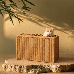 Woven Cat Carrier House with Cushion & Ball Toy – Pet Basket for Cats and Small Pets - Innerbillion