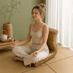 Woven Tatami Floor Chair – Natural Rattan Meditation Seat - Innerbillion