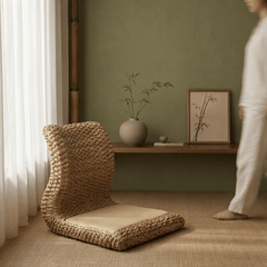 Woven Tatami Floor Chair – Natural Rattan Meditation Seat - Innerbillion