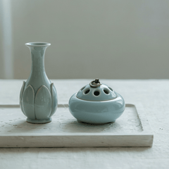 Zen Celadon Incense Burner – Vintage Ice Crackle Ceramic Censer - Innerbillion