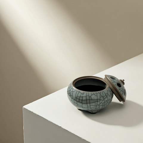 Zen Celadon Incense Burner – Vintage Ice Crackle Ceramic Censer - Innerbillion