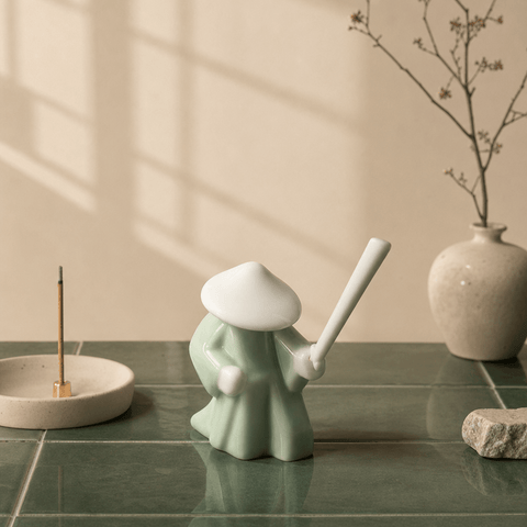 Zen Swordsman Incense Holder – Celadon Warrior Desk Decor - Innerbillion