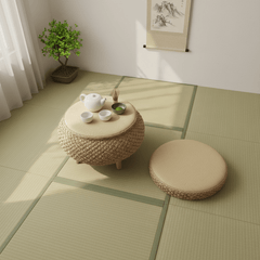Zen Woven Storage Tea Table Set – Tatami Style Floor Table with Cushions - Innerbillion