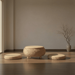 Zen Woven Storage Tea Table Set – Tatami Style Floor Table with Cushions - Innerbillion