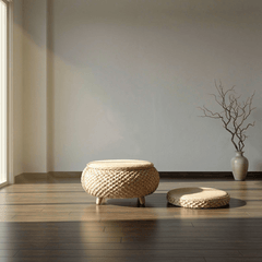 Zen Woven Storage Tea Table Set – Tatami Style Floor Table with Cushions - Innerbillion